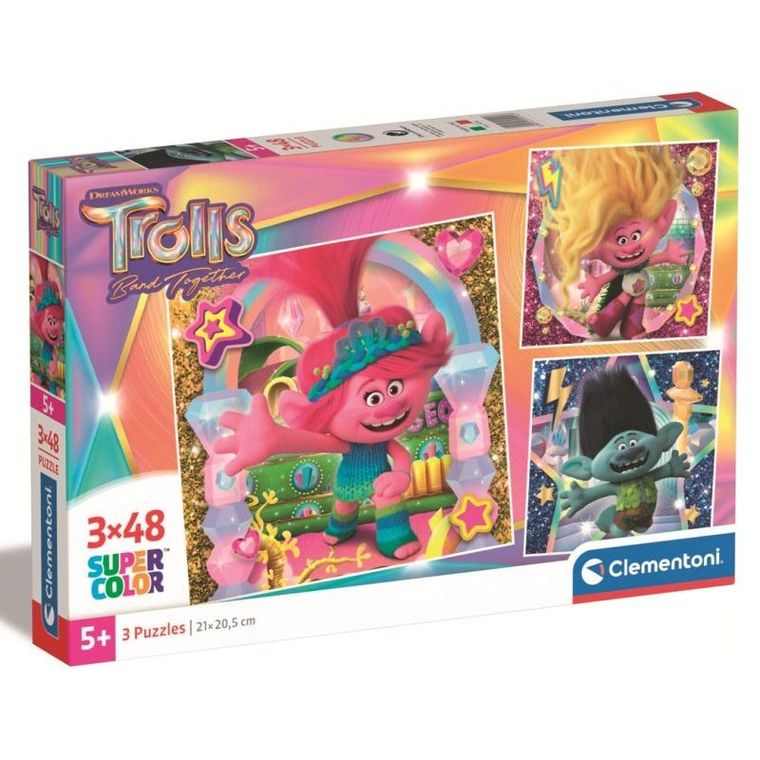 Clementoni, Super Color, Trolle, puzzle, 3-48 elementów