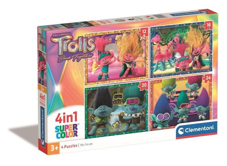 Clementoni, Super Color, Trolls, puzzle 4w1, 72 elementy