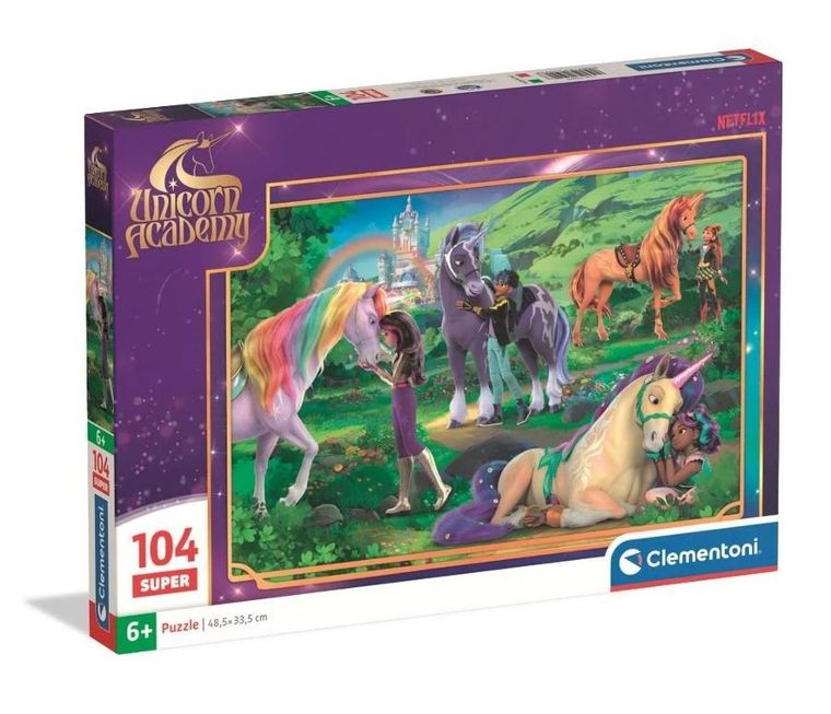 Clementoni, Super Color, Unicorn Academy, puzzle, 104 elementów