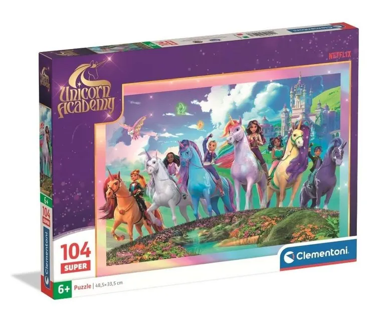 Clementoni, Super Color, Unicorn Academy, puzzle, 104 elementów