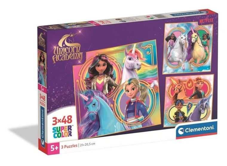 Clementoni, Super Color, Unicorn Academy, puzzle, 3-48 elementów