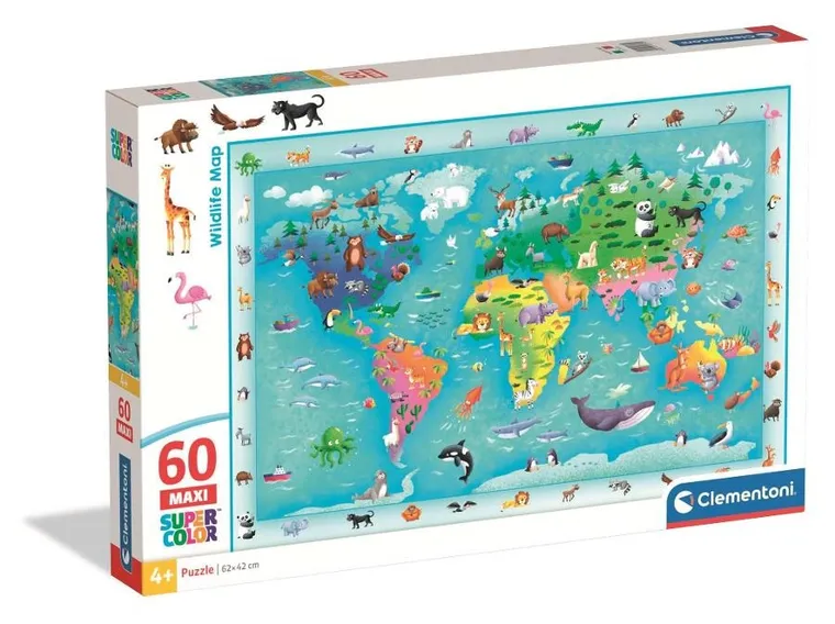 Clementoni, Super Color, Wildlife Map, puzzle maxi, 60 elementów