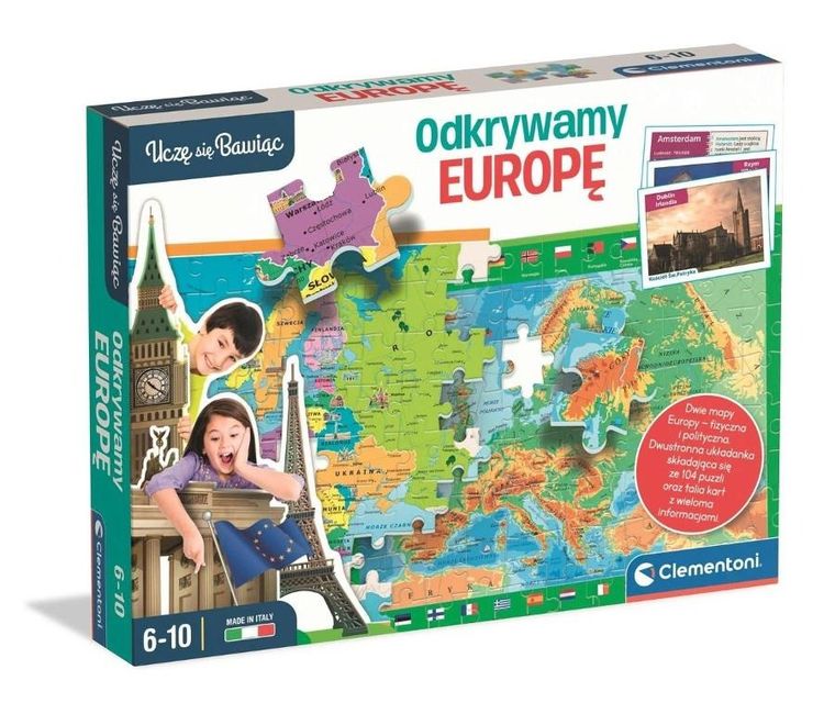 Clementoni, Uczę się bawiąc, Odkrywamy Europę, puzzle i karty edukacyjne