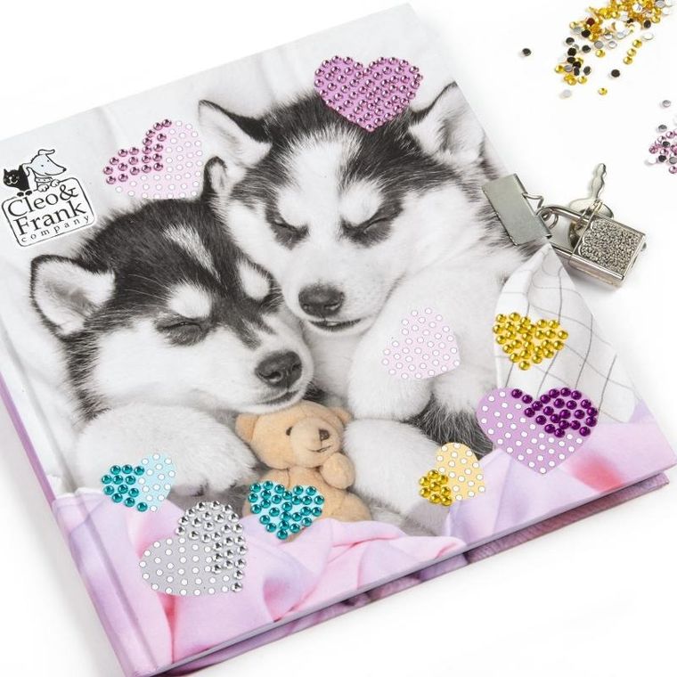 Cleo i Frank, diamentowy pamiętnik z kłódką + długopis, 3 kolory