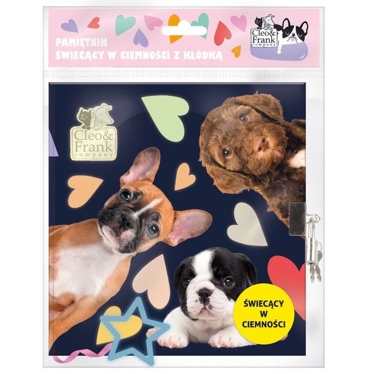 Cleo i Frank, pamiętnik z kłódką, świecący w ciemności, pies