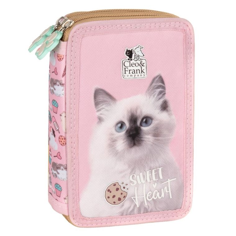 Cleo i Frank, piórnik rozkładany, podwójny, z wyposażeniem, Kot