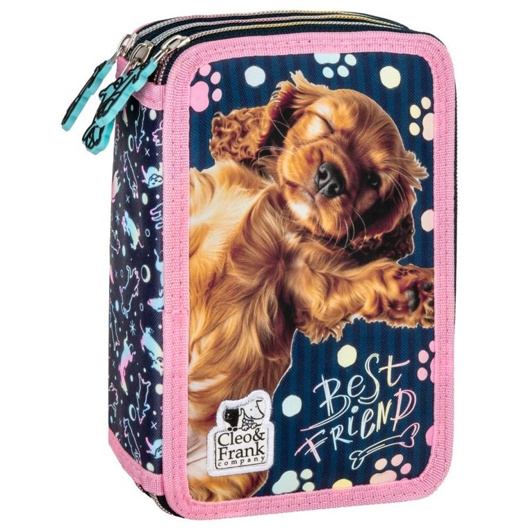 Cleo i Frank, piórnik rozkładany, potrójny, z wyposażeniem, Pies