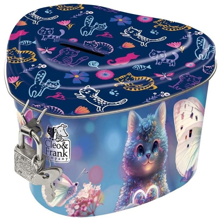 Cleo i Frank, skarbonka metalowa, zamykana, serce