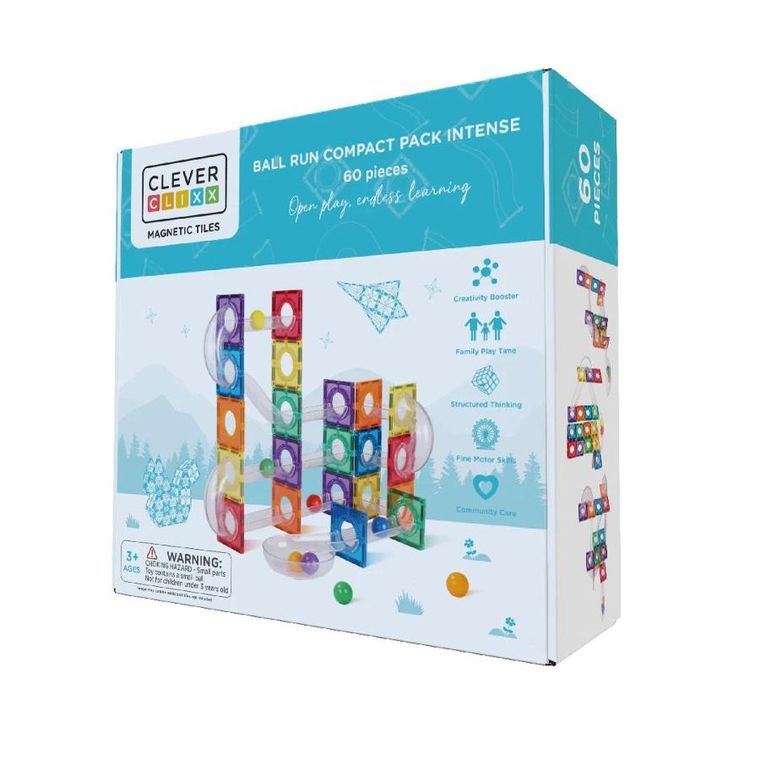 Cleverclixx, Ball Run Compact Pack Intense, klocki magnetyczne, 60 elementów