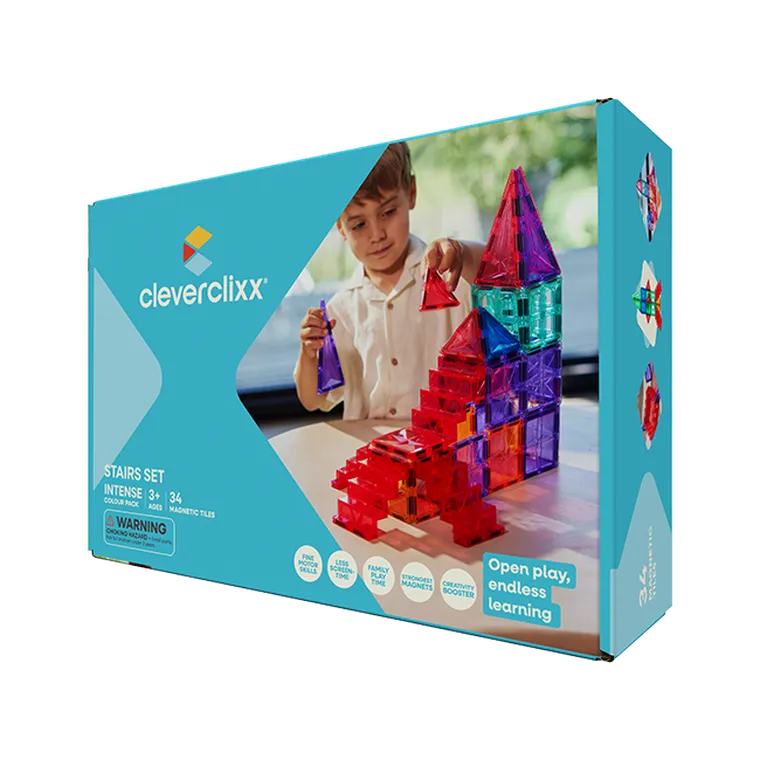 Cleverclixx, Stairs Set Intense, klocki magnetyczne ze schodami, 34 elementy