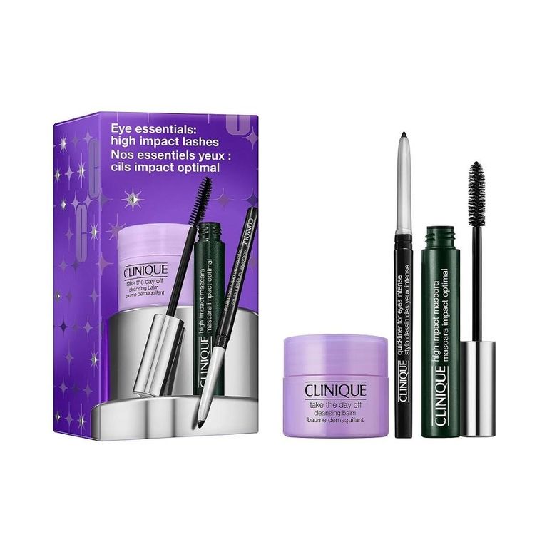 Clinique, Eye Essentials: High Impact Lashes, zestaw: tusz do rzęs, 7 ml + balsam do demakijażu, 15 ml + eyeliner w kredce, 0.14g