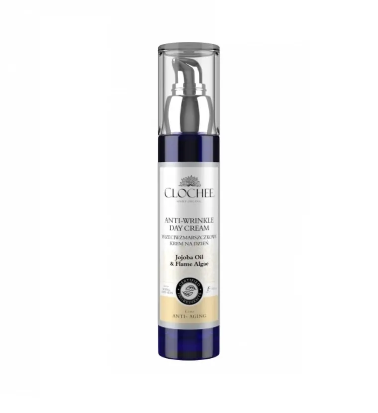 Clochee, Anti-Wrinkle Day Cream, przeciwzmarszczkowy krem na dzień, Jojoba Oil & Flame Algae, 50 ml