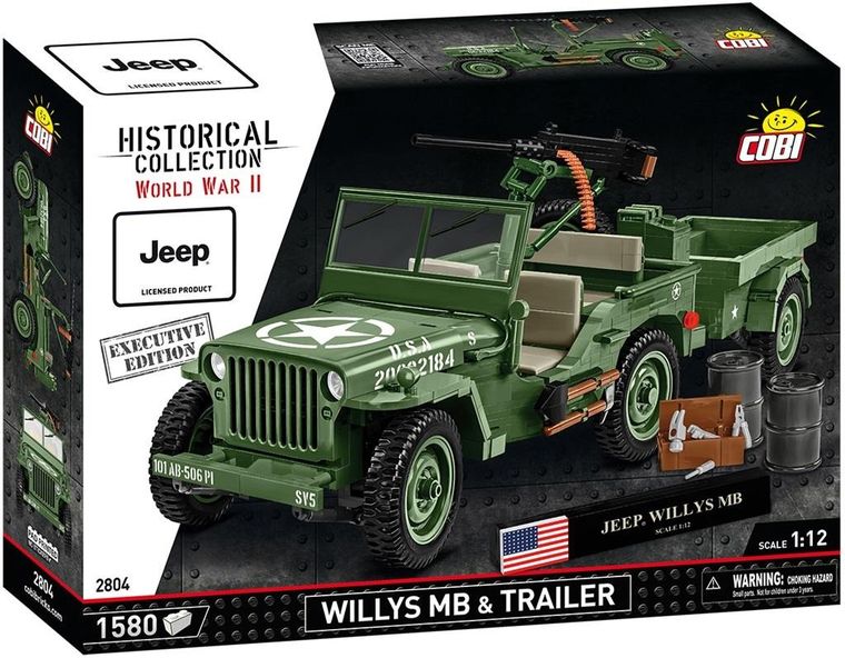 Cobi, Historical Collection WWII, Willys MB & Trailer, klocki, 1580 elementów