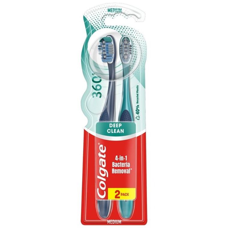 Colgate, 360 Deep Clean, szczoteczka do zębów, medium, 2 szt.