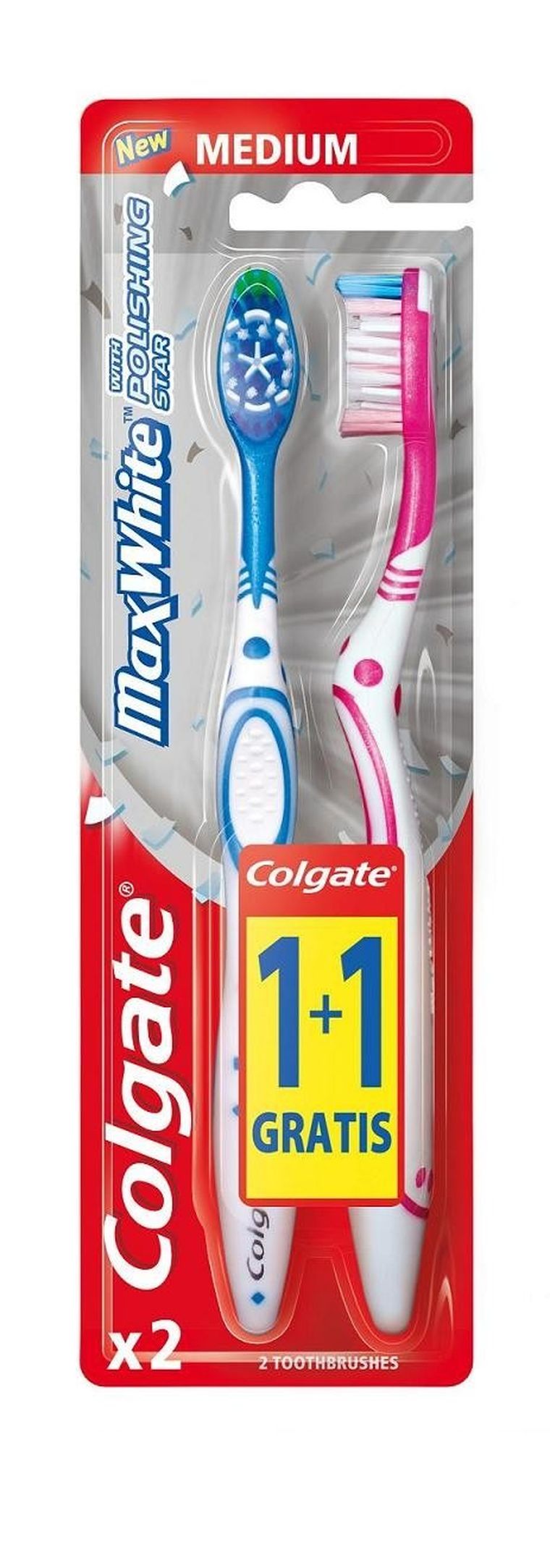 Colgate, Max White, szczoteczka do zębów, średnia miękkość, 2 zt.
