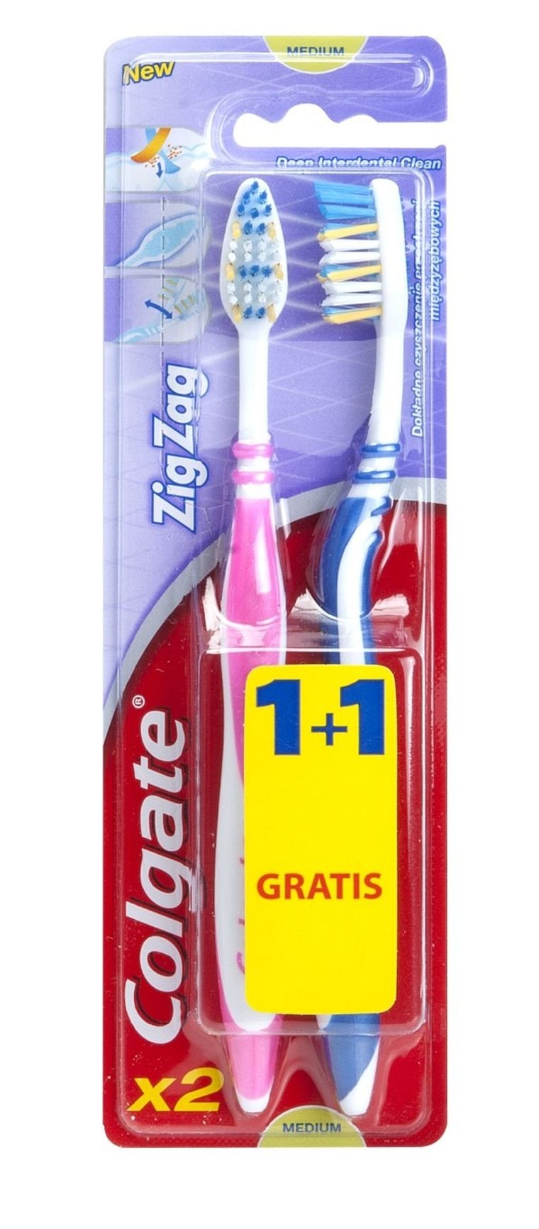Colgate, ZigZag, szczoteczka, średnia miękkość, 2 szt.