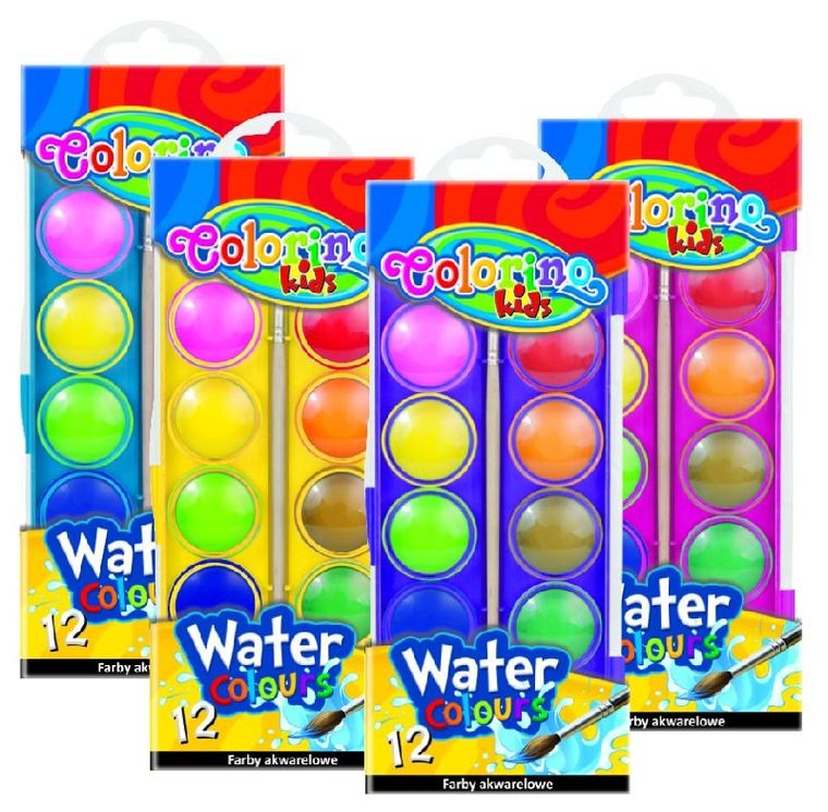 Colorino, farby akwarelowe, pastylka, 12 kolorów