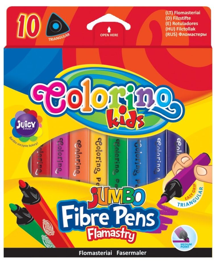 Colorino, Flamastry Jumbo, trójkątne, 10 kolorów