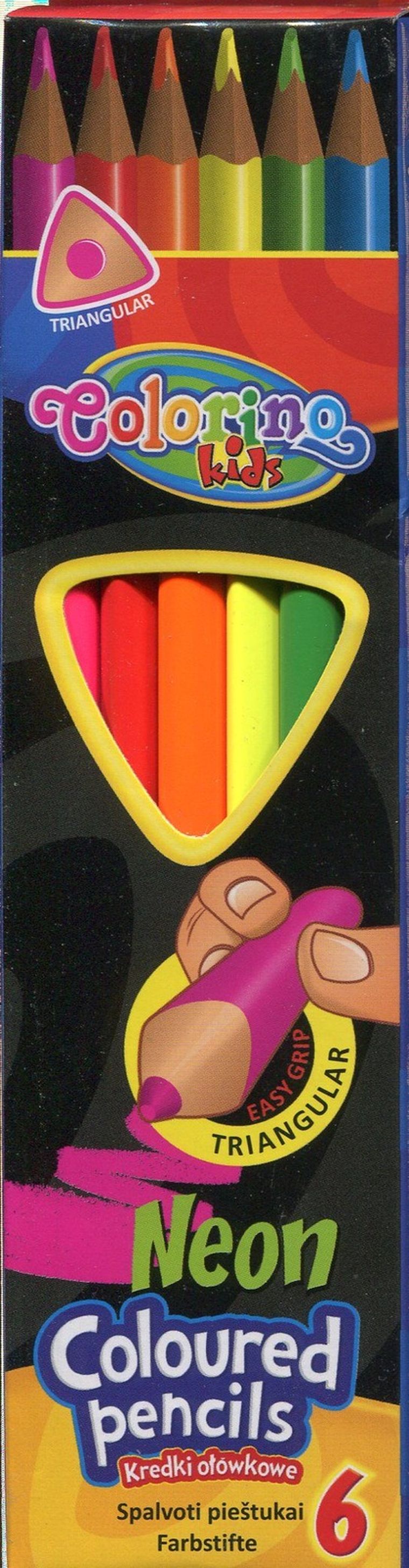 Colorino Kids, kredki ołówkowe neonowe, trójkątne, 6 kolorów