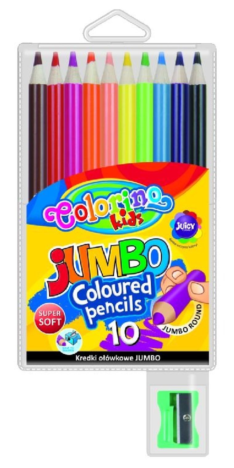 Colorino, kredki ołówkowe Jumbo, okrągłe, 10 kolorów + temperówka