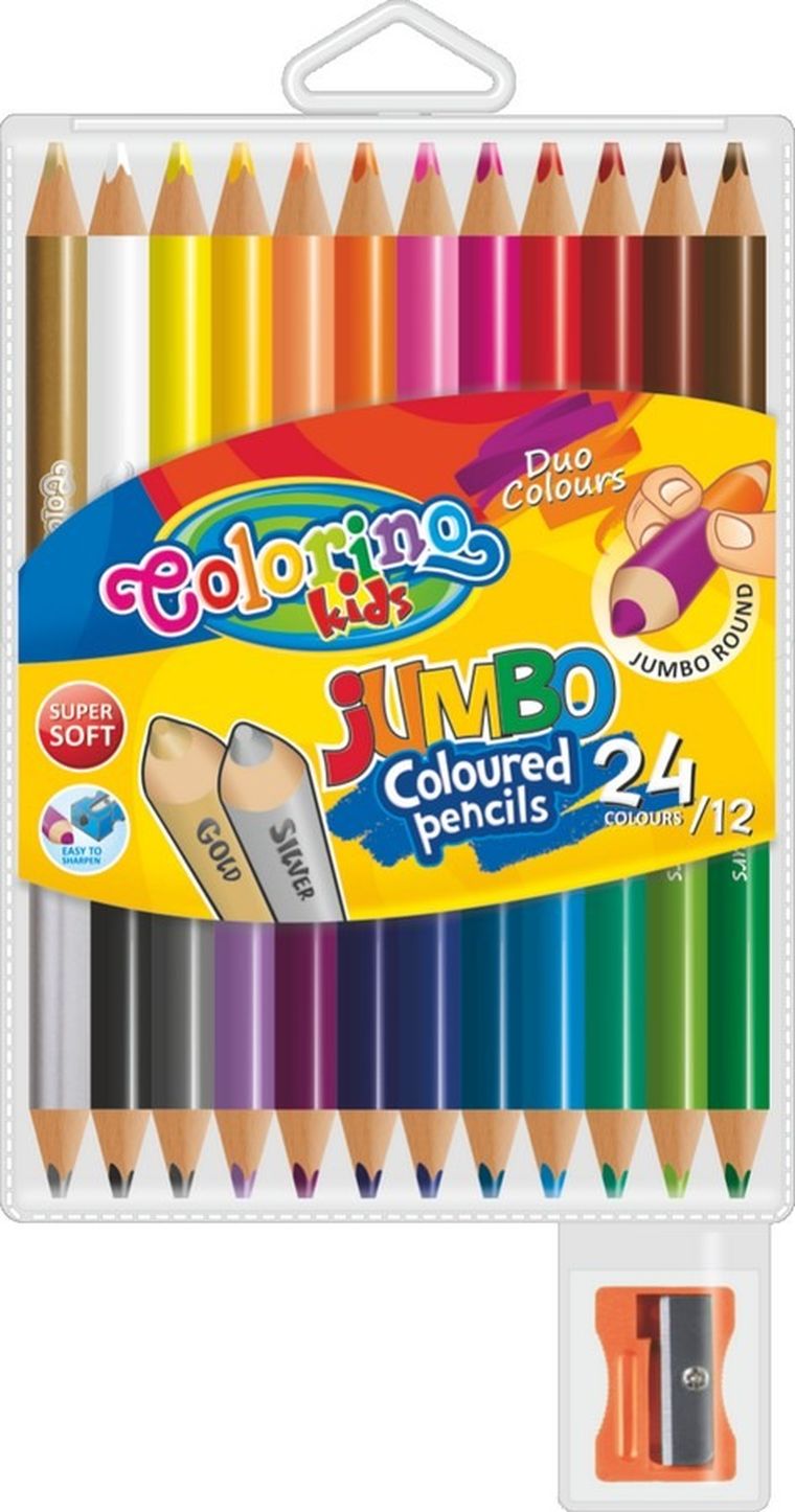 Colorino, kredki ołówkowe Jumbo, okrągłe, dwustronne, 12 szt., 24 kolory