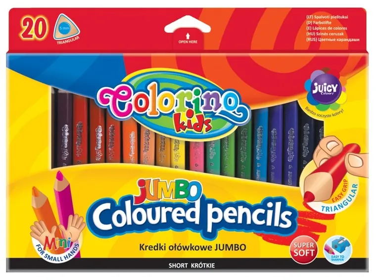 Colorino, kredki ołówkowe Jumbo, trójkątne + temperówka, 20 kolorów