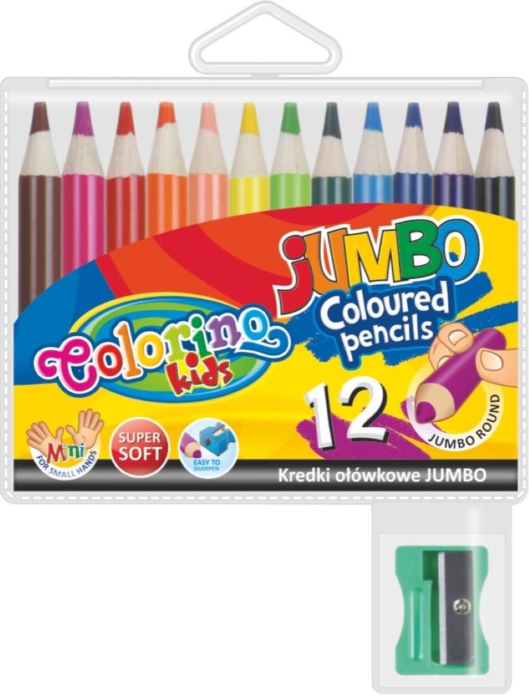Colorino, kredki ołówkowe, okrągłe, jumbo, 9 cm, 12 kolorów i temperówka