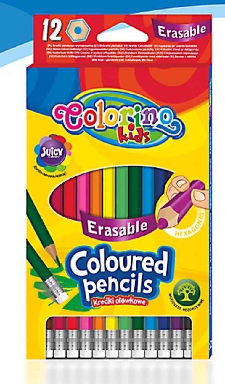 Colorino, kredki ołówkowe, wymazywalne z gumką, 12 kolorów