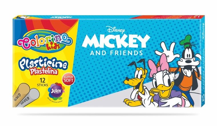 Colorino, Myszka Miki, plastelina okrągła, 12 kolorów, złota + srebrna