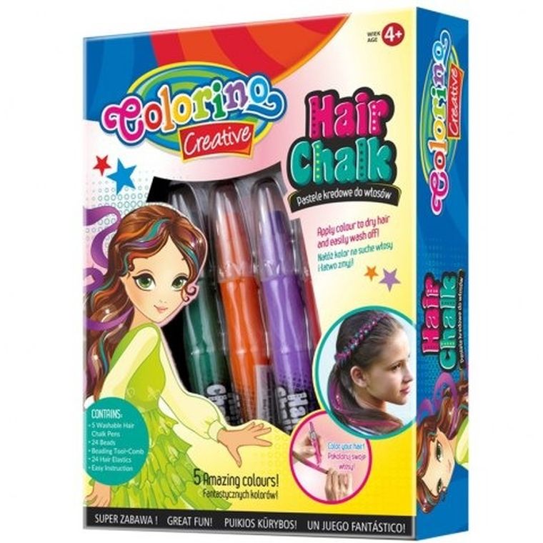 Colorino, pastele kredowe do włosów dla dziewczynek, 5 podstawowych kolorów