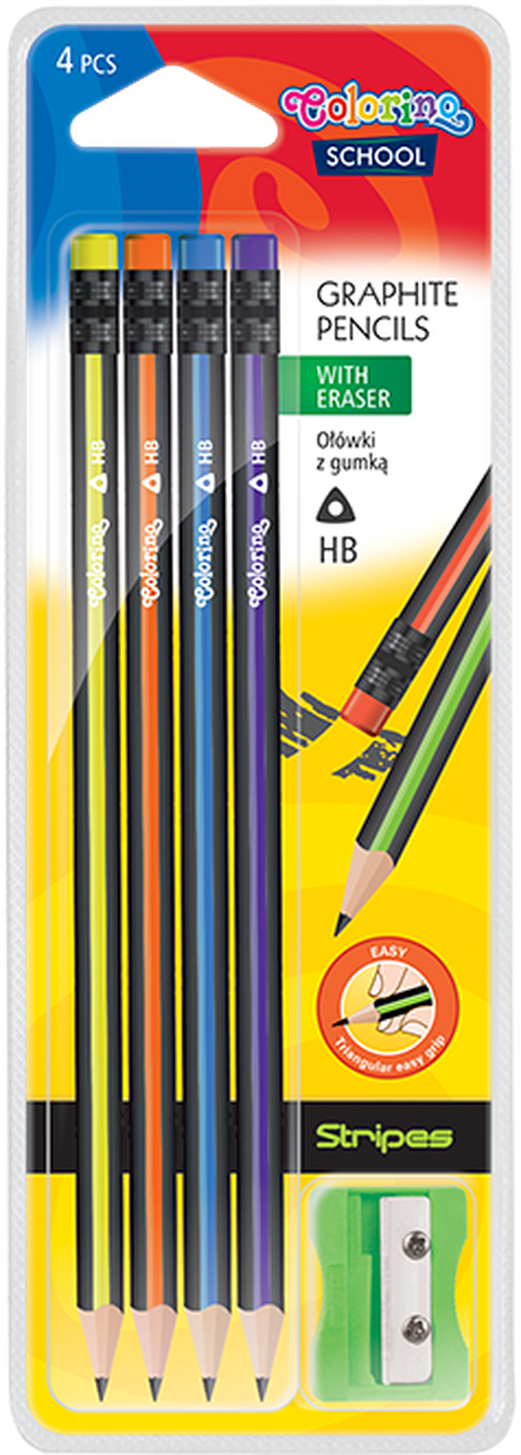 Colorino School, ołówki trójkątne z gumką z temperówką