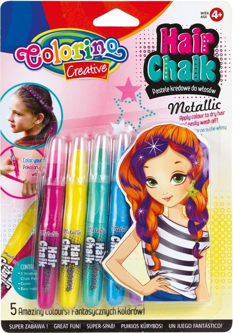 Colorino, zestaw pasteli kredowych do włosów, metallic, 5 szt.