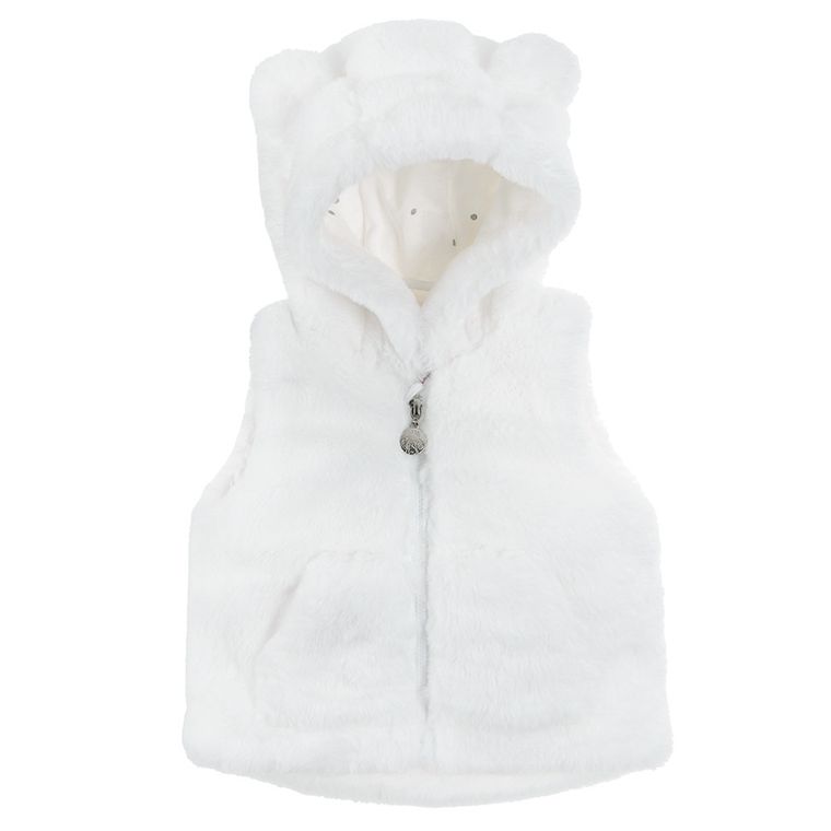 Cool Club, Bezrękawnik dziewczęcy z kapturem, ecru