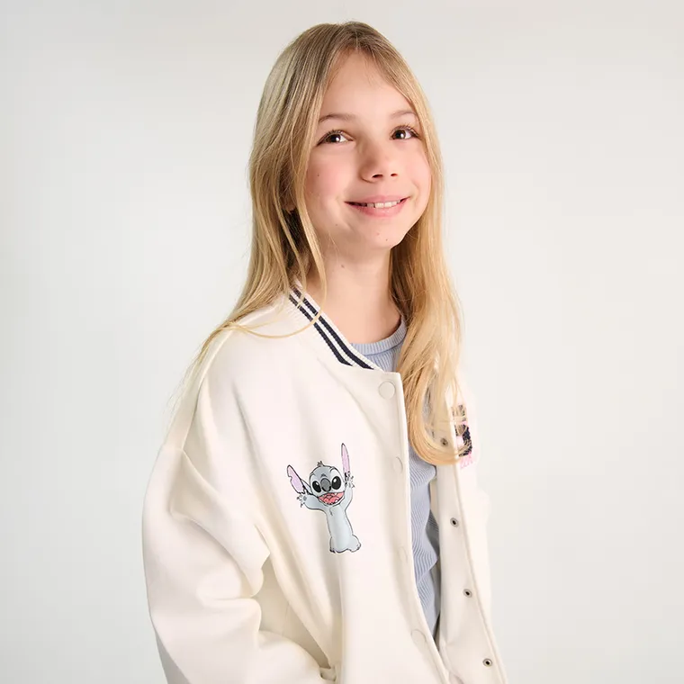 Cool Club, Bluza bejsbolówka dziewczęca, rozpinana, biała, Lilo i Stitch