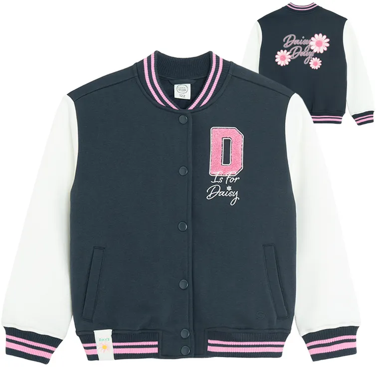 Cool Club, Bluza bejsbolówka dziewczęca, rozpinana, ocieplana, granatowa