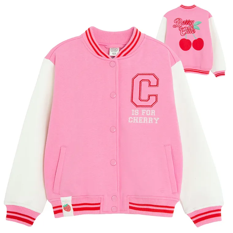Cool Club, Bluza bejsbolówka dziewczęca, rozpinana, ocieplana, różowa