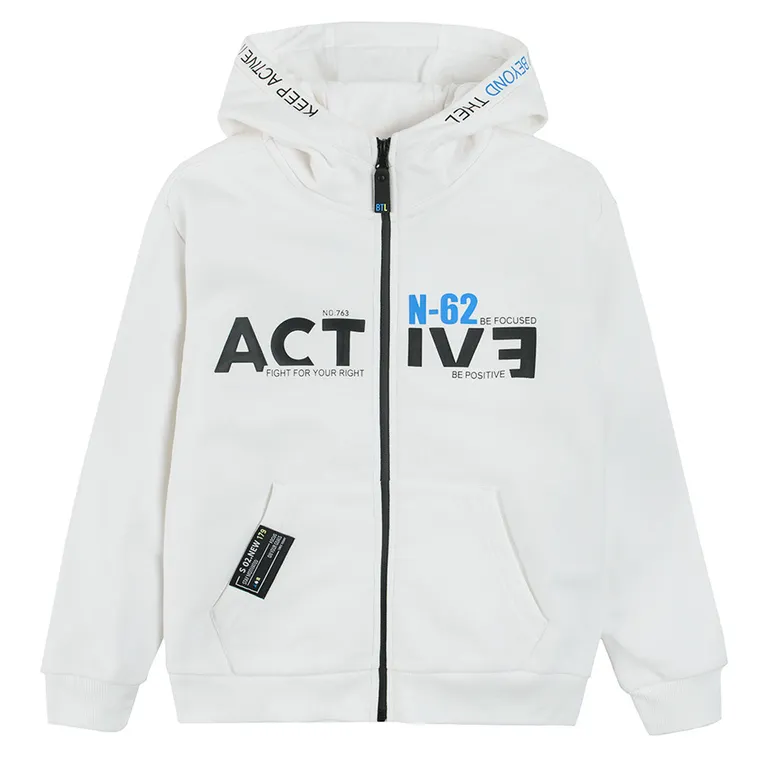 Cool Club, Bluza chłopięca z kapturem, rozpinana, biała