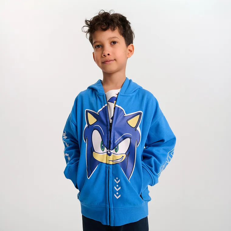 Cool Club, Bluza chłopięca z kapturem, rozpinana, niebieska, Sonic the Hedgehog