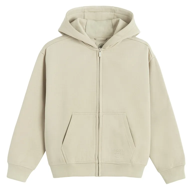 Cool Club, Bluza chłopięca z kapturem, rozpinana, ocieplana, oversize, beżowa
