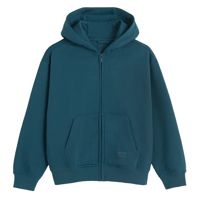 Cool Club, Bluza chłopięca z kapturem, rozpinana, ocieplana, oversize, turkusowa