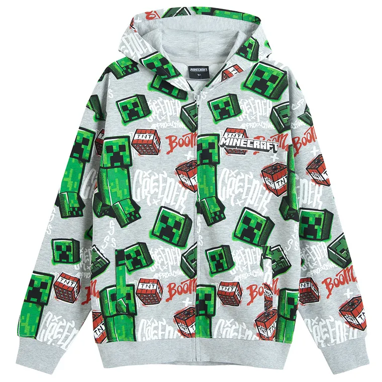 Cool Club, Bluza chłopięca z kapturem, rozpinana, szara, Minecraft