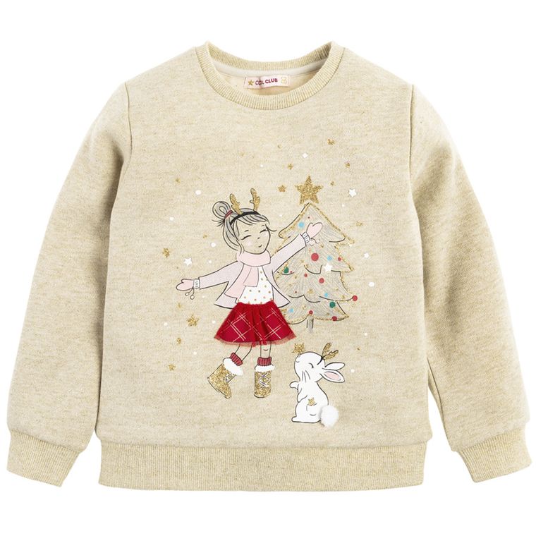 Cool Club, Bluza dziewczęca, beżowa, choinka