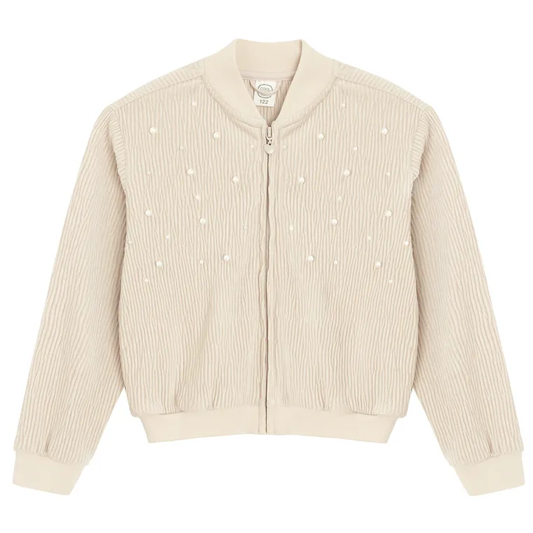 Cool Club, Bluza dziewczęca, rozpinana, welurowa, beżowa