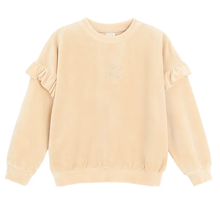 Cool Club, Bluza dziewczęca, welurowa, beżowa