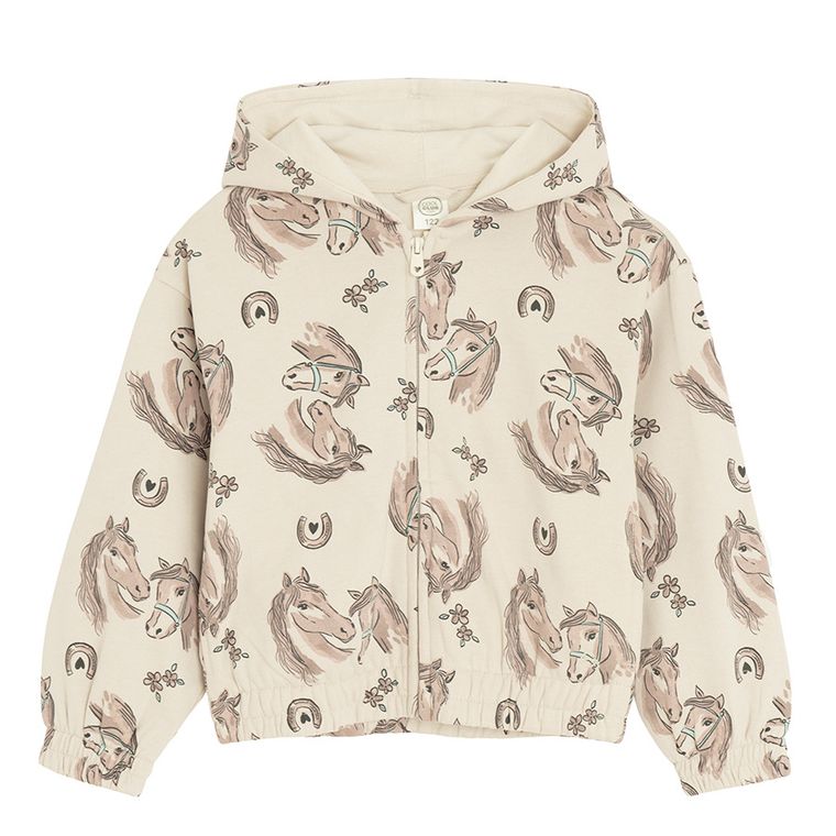 Cool Club, Bluza dziewczęca z kapturem, rozpinana, beżowa