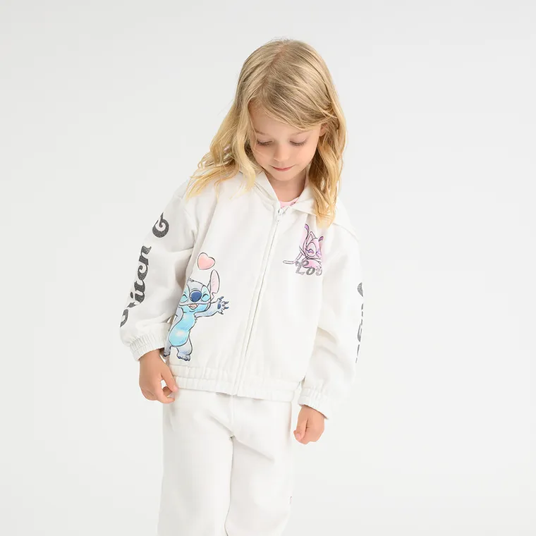 Cool Club, Bluza dziewczęca z kapturem, rozpinana, crop top, biała, Lilo i Stitch