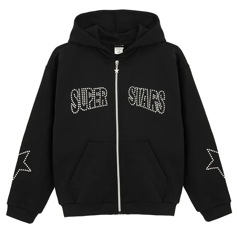 Cool Club, Bluza dziewczęca z kapturem, rozpinana, czarna