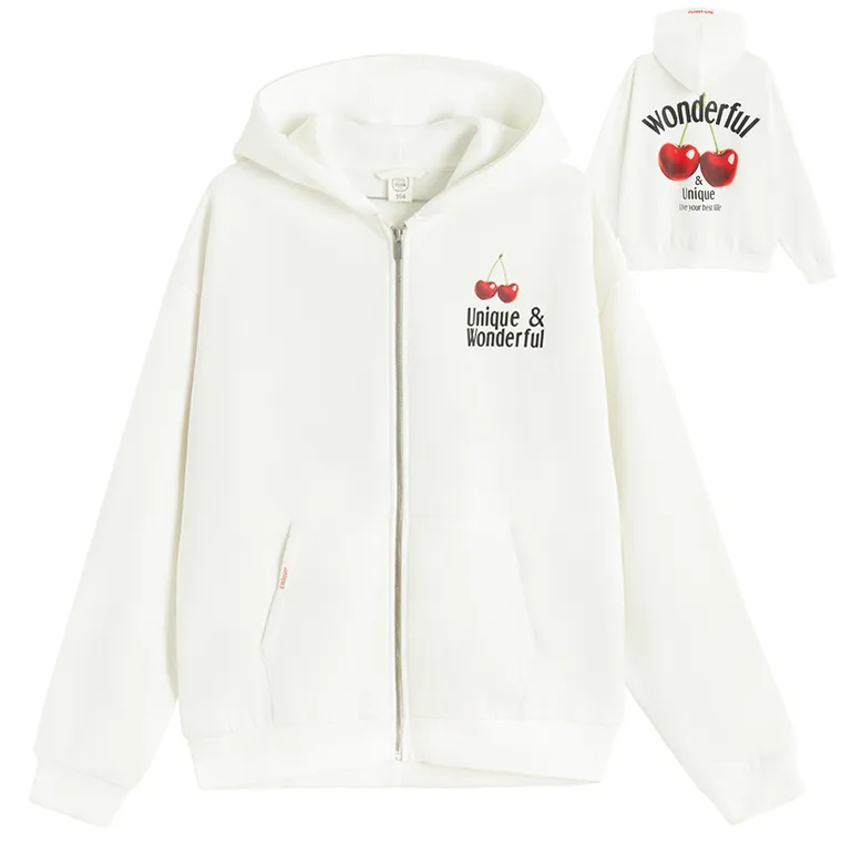 Cool Club, Bluza dziewczęca z kapturem, rozpinana, ocieplana, biała