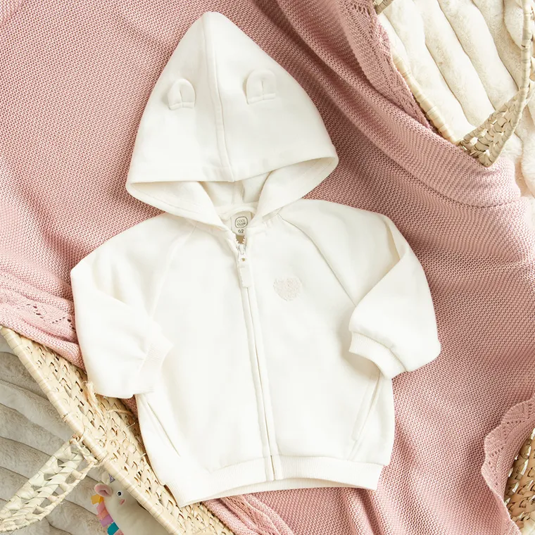 Cool Club, Bluza dziewczęca z kapturem, rozpinana, ocieplana, ecru