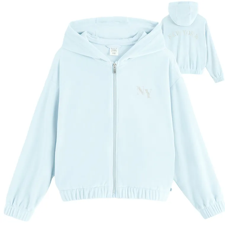 Cool Club, Bluza dziewczęca z kapturem, rozpinana, welurowa, niebieska
